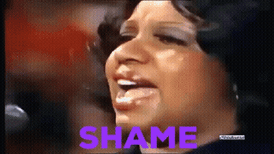 Woman With Word Shame GIF