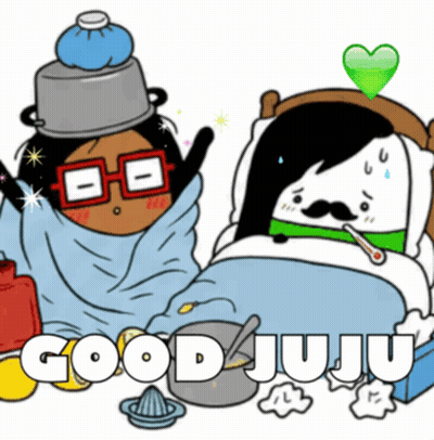 Woman Wrapped In Blanket Next To Man In Bed Saying Good Juju GIF
