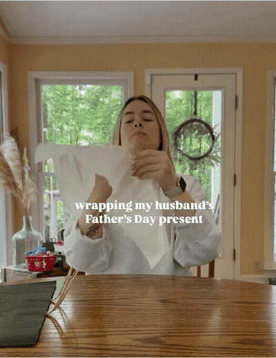 Woman Wrapping Father's Day Present GIF