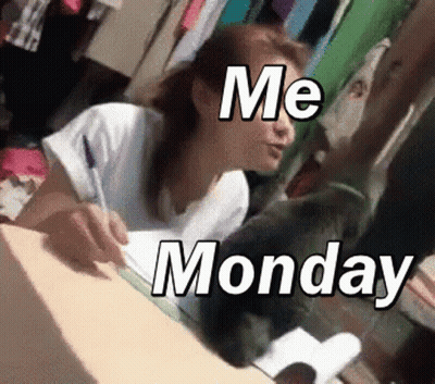 Woman Writing As Cat Says Me Monday GIF