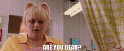 Woman Yellow Shirt Curtain Says Are You Dead GIF