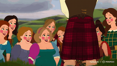 Women Gathered Around Man In Kilt With Hailuo AI GIF