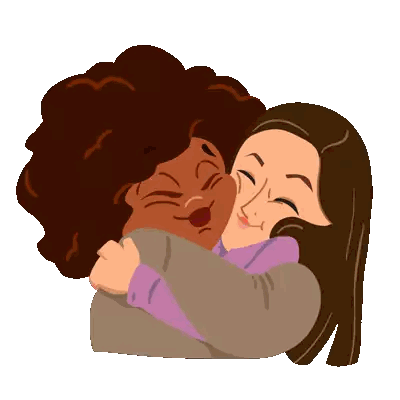 Women Hugging With Red Heart Above Sticker