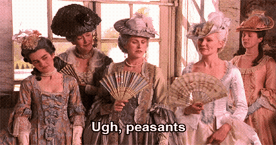 Women In Costume Holding Fans Saying Ugh Peasants GIF