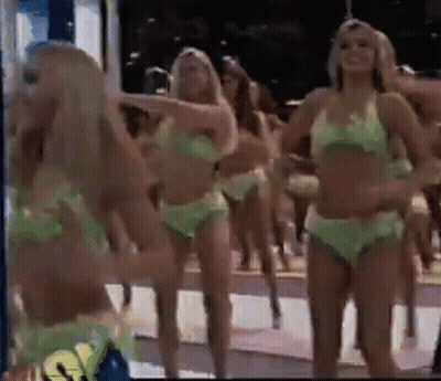 Women In Green Bikinis Dancing GIF