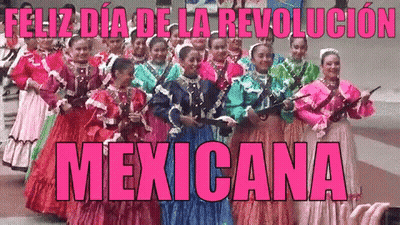 Women In Traditional Mexican Costumes Holding Guns GIF