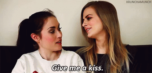 Women Looking At Each Other Asking For Kiss GIF