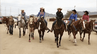 Women Riding Horses On Dirt Road GIF