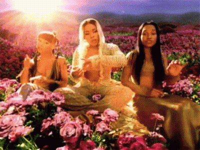Women Sitting In Purple Flower Field GIF