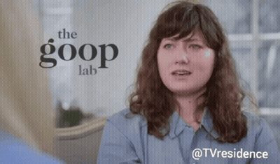 Women Talking In Front Of Goop Lab Sign GIF