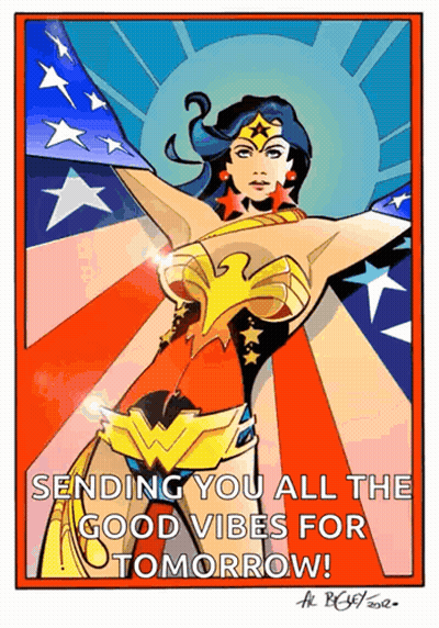 Wonder Woman Holding American Flag Sending You All The Good Vibes For Tomorrow GIF