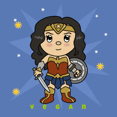 Wonder Woman Holding Sword And Shield Vegan GIF