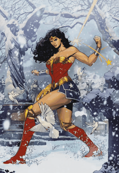 Wonder Woman In Snow With Birds GIF
