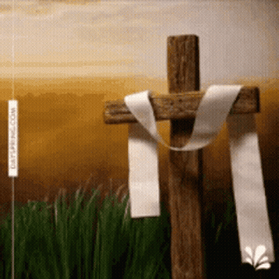 Wooden Cross With White Ribbon GIF