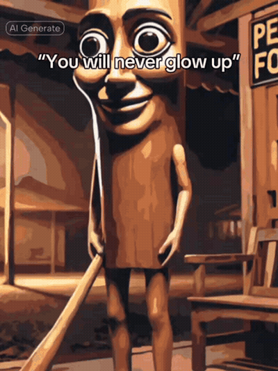 Wooden Man Saying You Will Never Glow Up GIF