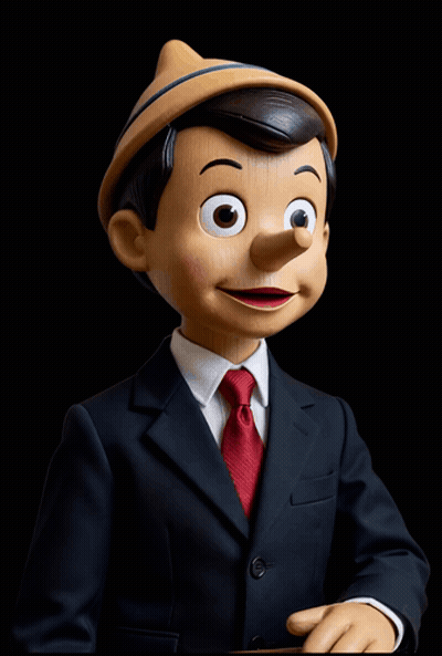 Wooden Puppet In Suit And Red Tie GIF