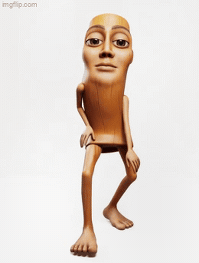 Wooden Statue With Face Arms Legs GIF