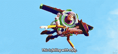 Woody And Buzz Lightyear Flying Through Air GIF