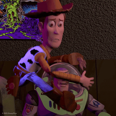 Woody And Buzz Lightyear From Toy Story Are Shown Together GIF