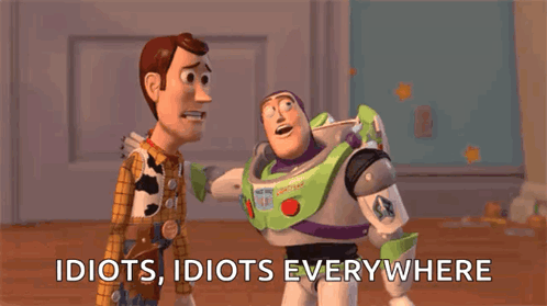 Woody And Buzz Lightyear From Toy Story Are Standing Next To Each Other And Talking . GIF