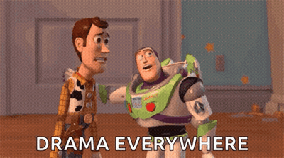 Woody And Buzz Lightyear Talking About Drama Everywhere GIF