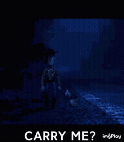Woody And Forky Walking On Dark Road GIF