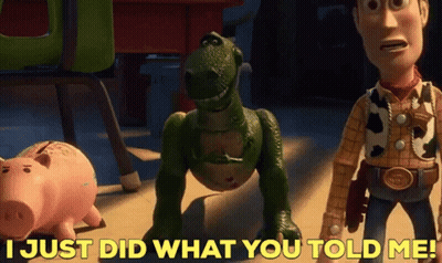 Woody And Rex From Toy Story Are Standing Next To A Piggy Bank And A Dinosaur . GIF