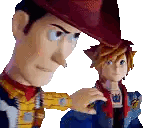 Woody And Sora From Kingdom Hearts Are Standing Next To Each Other On A White Background . Sticker