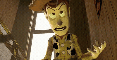 Woody From Toy Story Is Making A Very Angry Face While Standing In Front Of A Window . GIF