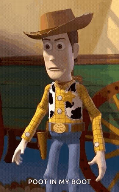 Woody From Toy Story Is Standing In Front Of A Wagon And Says Poot In My Boot . GIF