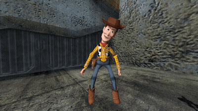 Woody From Toy Story Is Standing In Front Of A Wall GIF