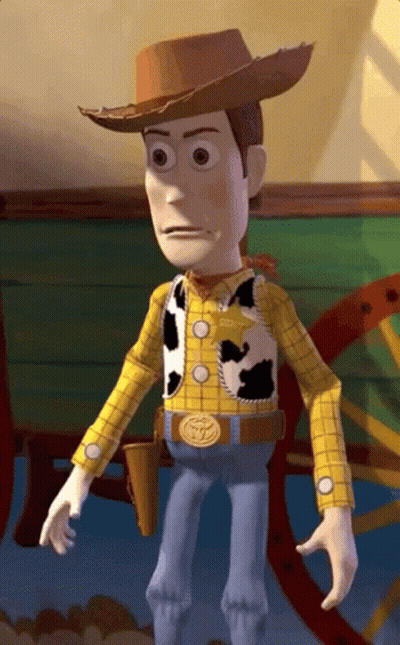 Woody From Toy Story Is Wearing A Plaid Shirt And A Cowboy Hat GIF