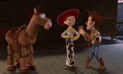 Woody Jessie And Bullseye Running From Wooden Horse GIF