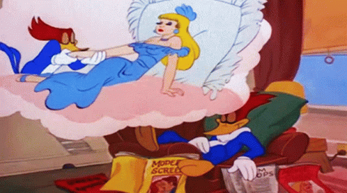 Woody Woodpecker Is Sitting On A Couch Reading A Magazine Called Mode Screen GIF