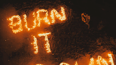 Word Burn Written In Flames On Ground GIF