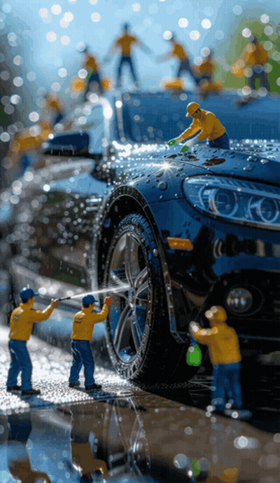 Workers Cleaning Black Car GIF