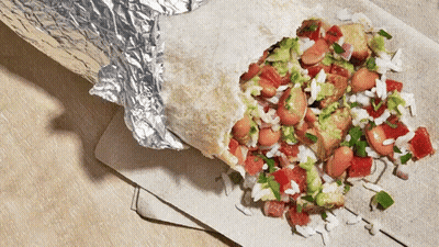 Wrapped Burrito With Rice Tomatoes Guacamole GIF