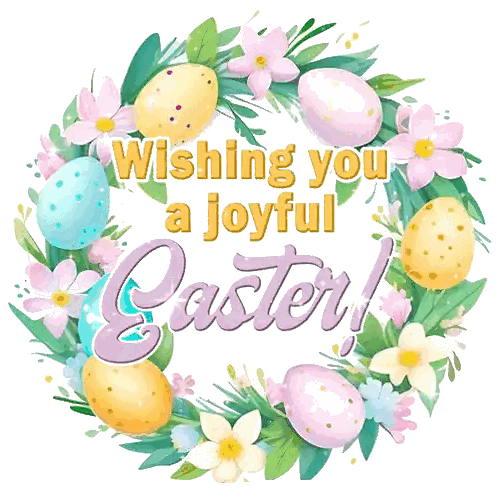 Wreath Of Flowers And Eggs Wishing Joyful Easter Sticker