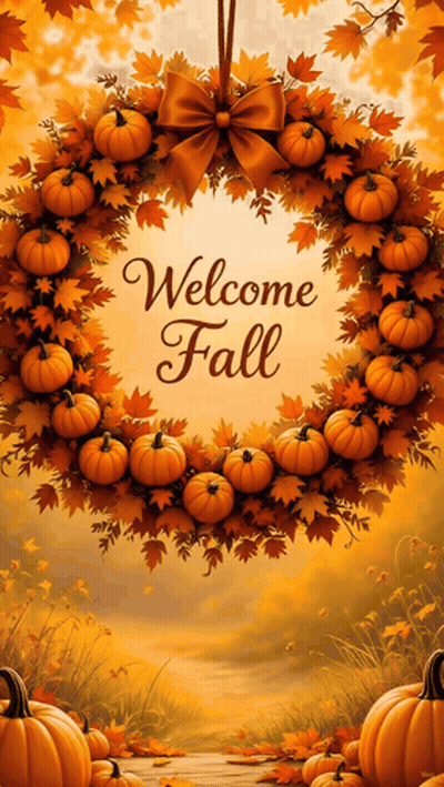 Wreath Of Pumpkins And Leaves Welcome Fall GIF