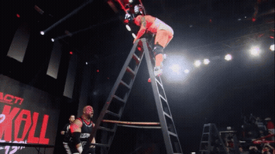 Wrestler Climbing Ladder With Koll Banner GIF