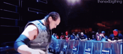 Wrestler In Front Of Crowd Behind Barrier GIF