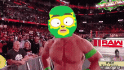 Wrestler In Green And Yellow Mask With Raw Sign GIF