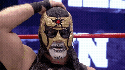 Wrestler In Mask Holding Head In Ring With Letter N GIF