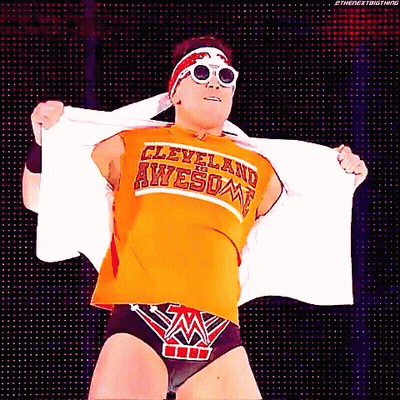Wrestler in Orange Shirt Saying Cleveland The Awesome