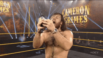 Wrestler In Ring With Cameron Grimes On Wall GIF