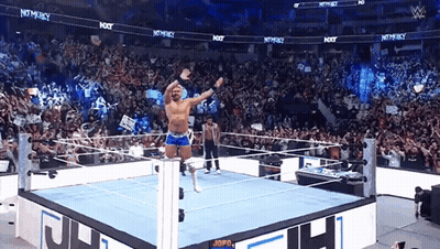 Wrestler In Ring With Crowd And Not Mercy Sign GIF