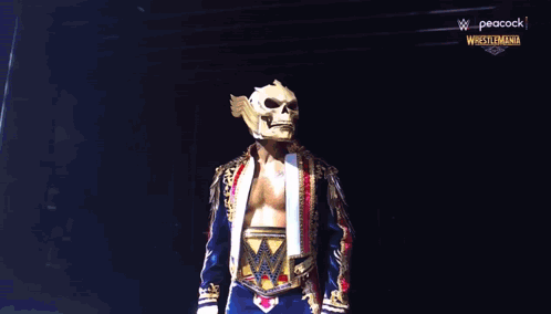 Wrestler In Skull Mask And Wrestling Belt Walking Down Hallway GIF