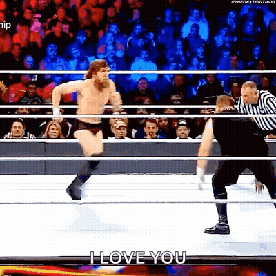 Wrestler Jumping Out Of Ring Referee Watching GIF