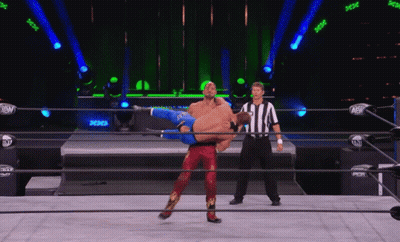 Wrestler Lifted Into Air By Another Wrestler GIF