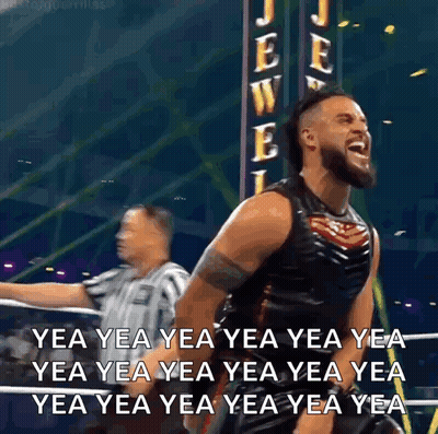 Wrestler Screaming In Front Of Referee In Ring GIF